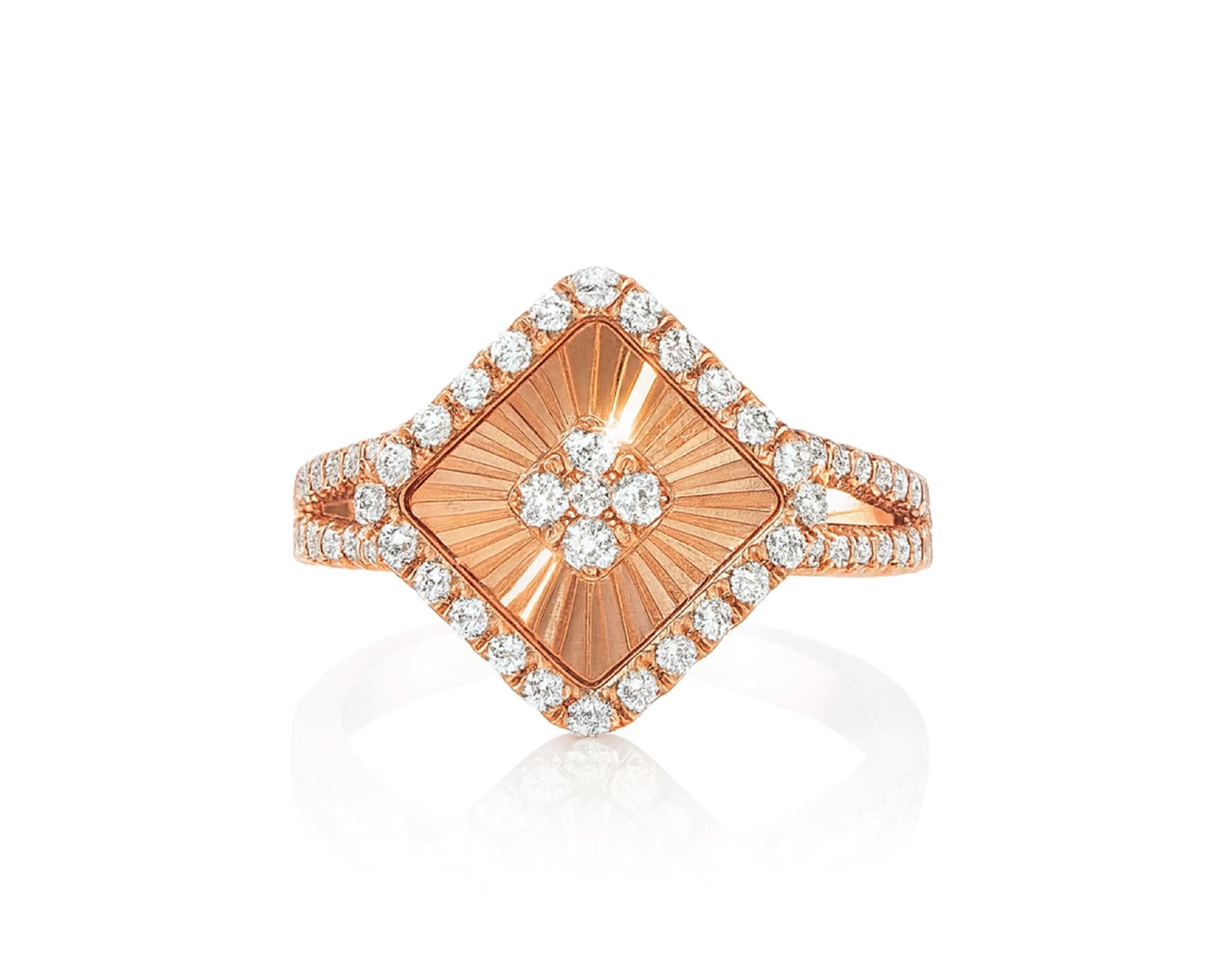 14k Gold Diamond Square Halo Ring with Radiant Sunburst 0.60ct – lifestyle 1054