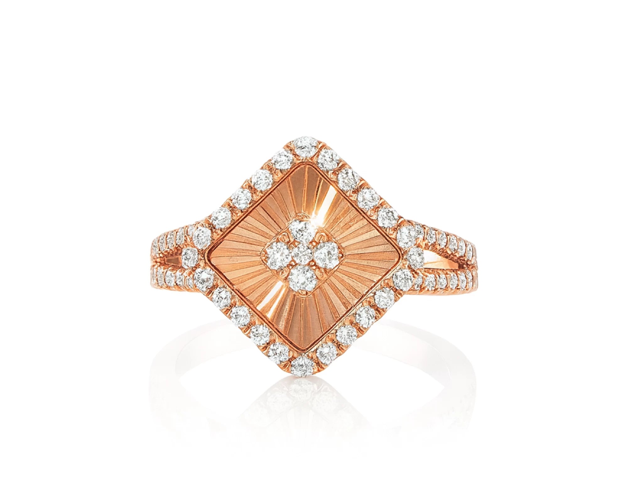 14k Gold Diamond Square Halo Ring with Radiant Sunburst 0.60ct – lifestyle 1054