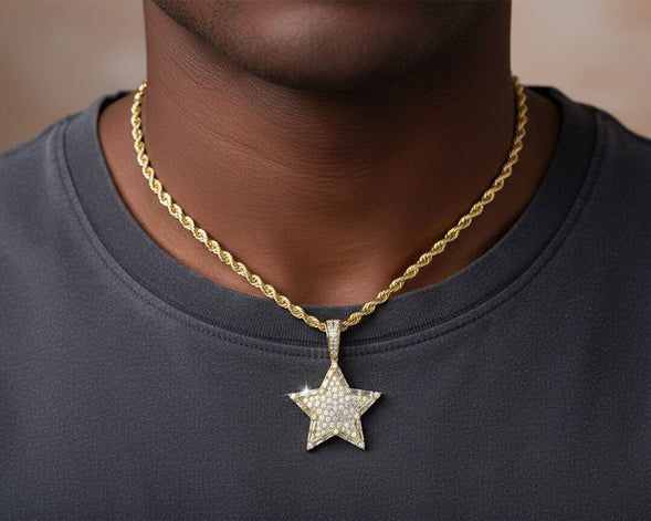 14k Gold Diamond Star Pendant with Round & Baguette Accents 1.75ct - AVI THE JEWELER