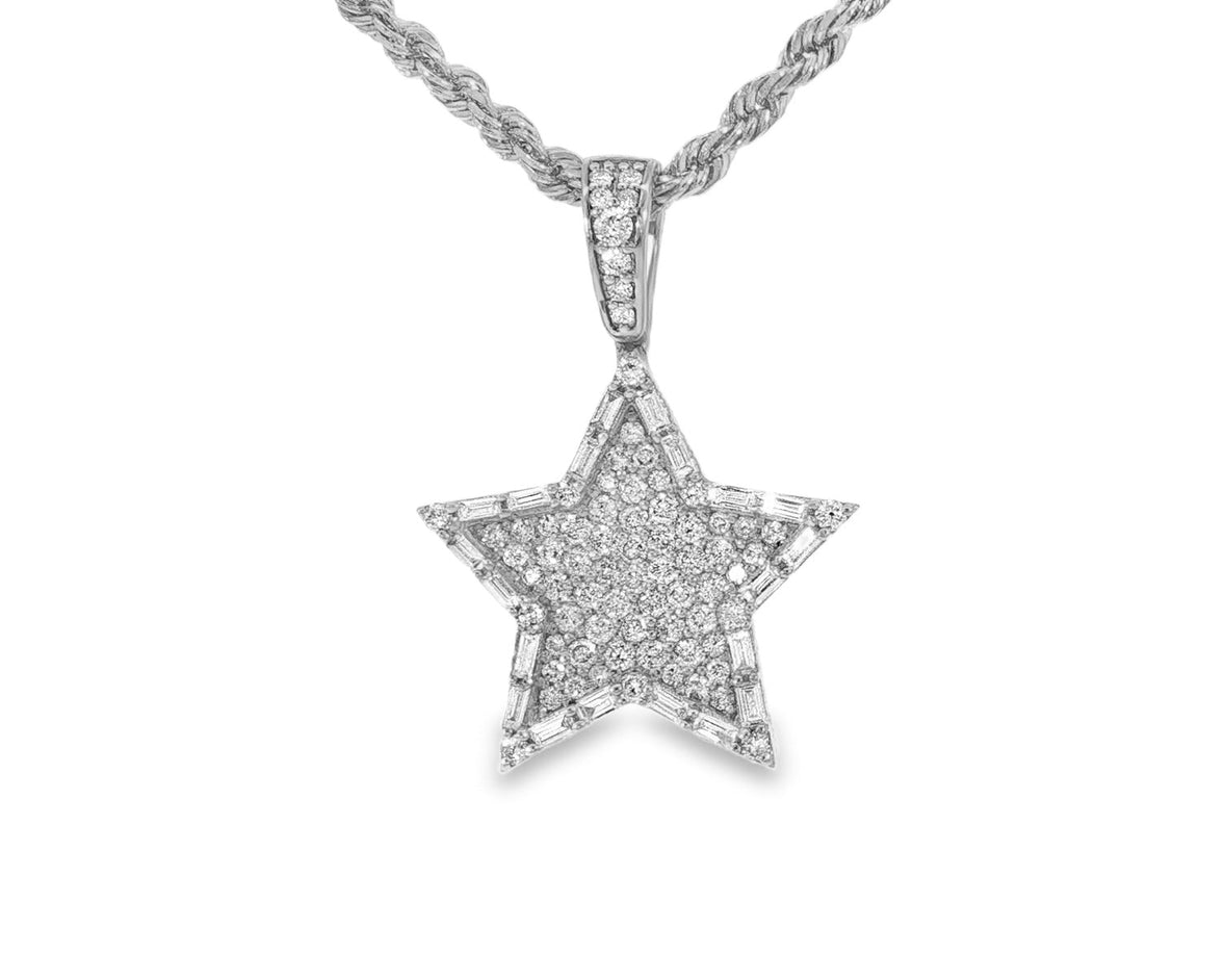 14k Gold Diamond Star Pendant with Round & Baguette Accents 1.75ct - AVI THE JEWELER