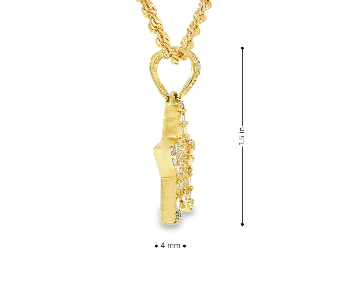 14k Gold Diamond Star Pendant with Round & Baguette Accents 1.75ct - AVI THE JEWELER