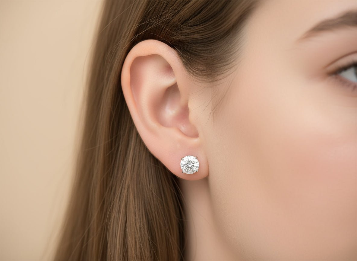 14k Gold Diamond Stud Earrings with Classic 4 - Prong Design 3.09ct - AVI THE JEWELER