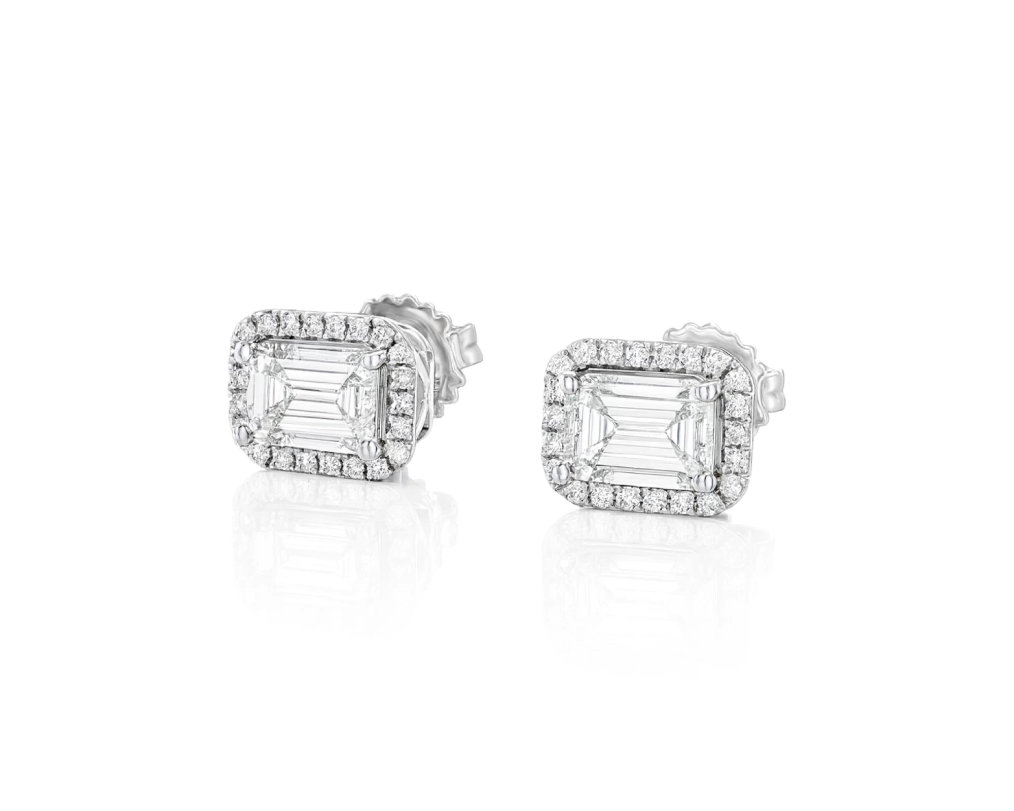 14k Gold Diamond Stud Earrings with Emerald-Cut Center & Halo Design 2.50ct – lifestyle 3326