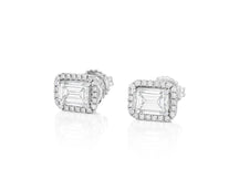 14k Gold Diamond Stud Earrings with Emerald-Cut Center & Halo Design 2.50ct