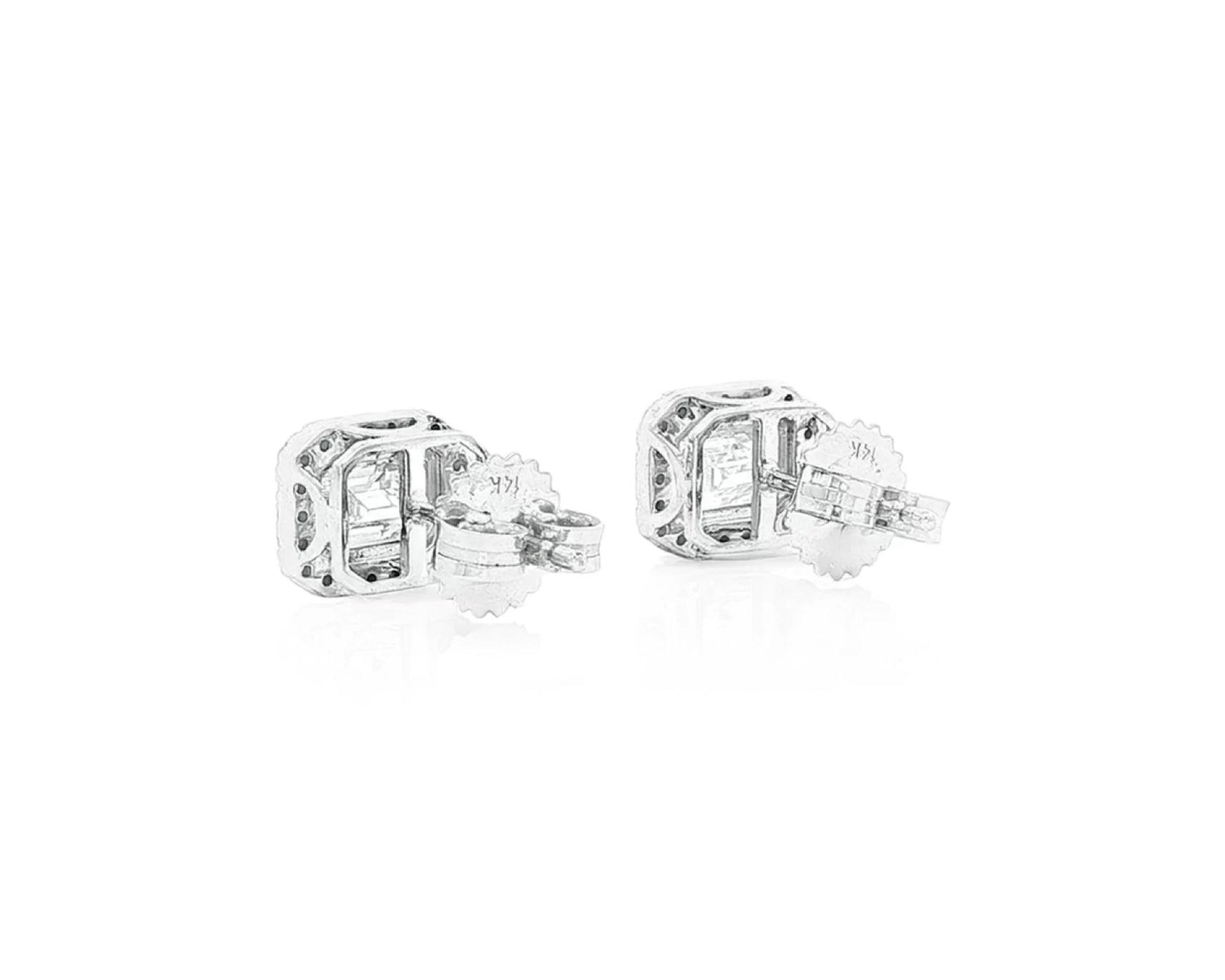 14k Gold Diamond Stud Earrings with Emerald-Cut Center & Halo Design 2.50ct – lifestyle 3327