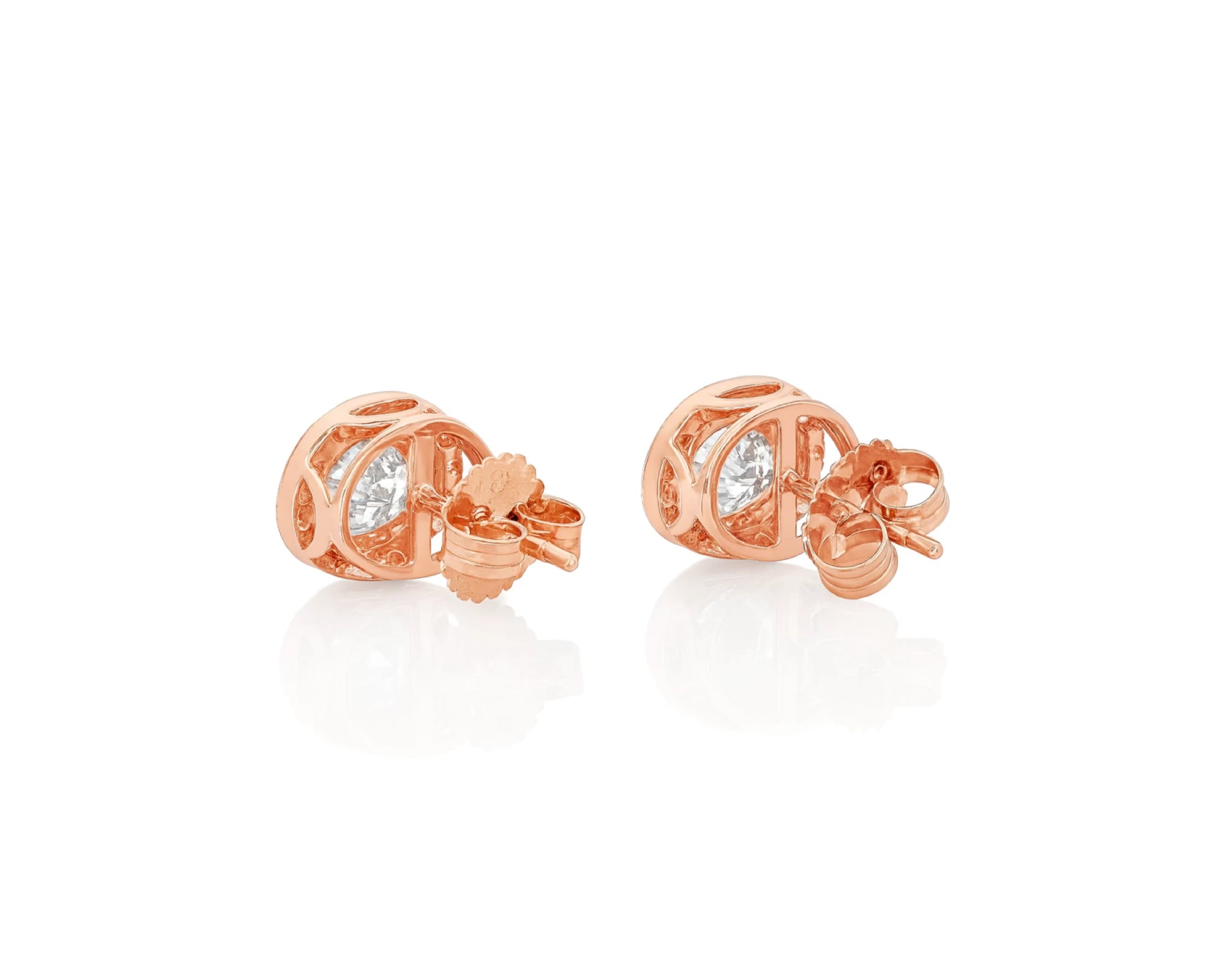 14k Gold Diamond Stud Earrings with Oval-Cut Center & Halo Design 2.50ct – lifestyle 3315