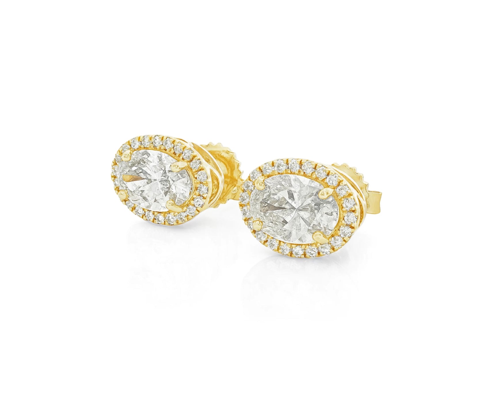 14k Gold Diamond Stud Earrings with Oval-Cut Center & Halo Design 2.50ct – lifestyle 3316