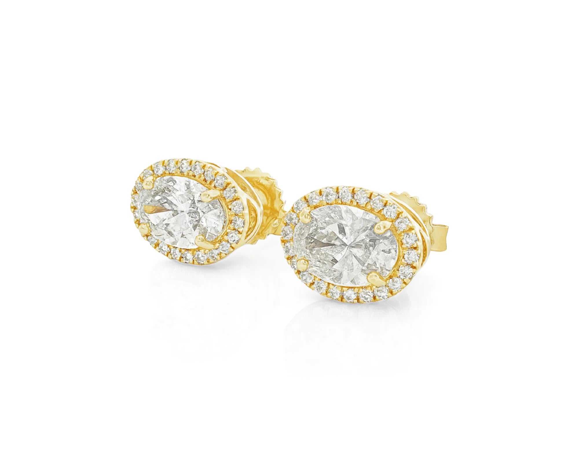14k Gold Diamond Stud Earrings with Oval-Cut Center & Halo Design 2.50ct – lifestyle 3316