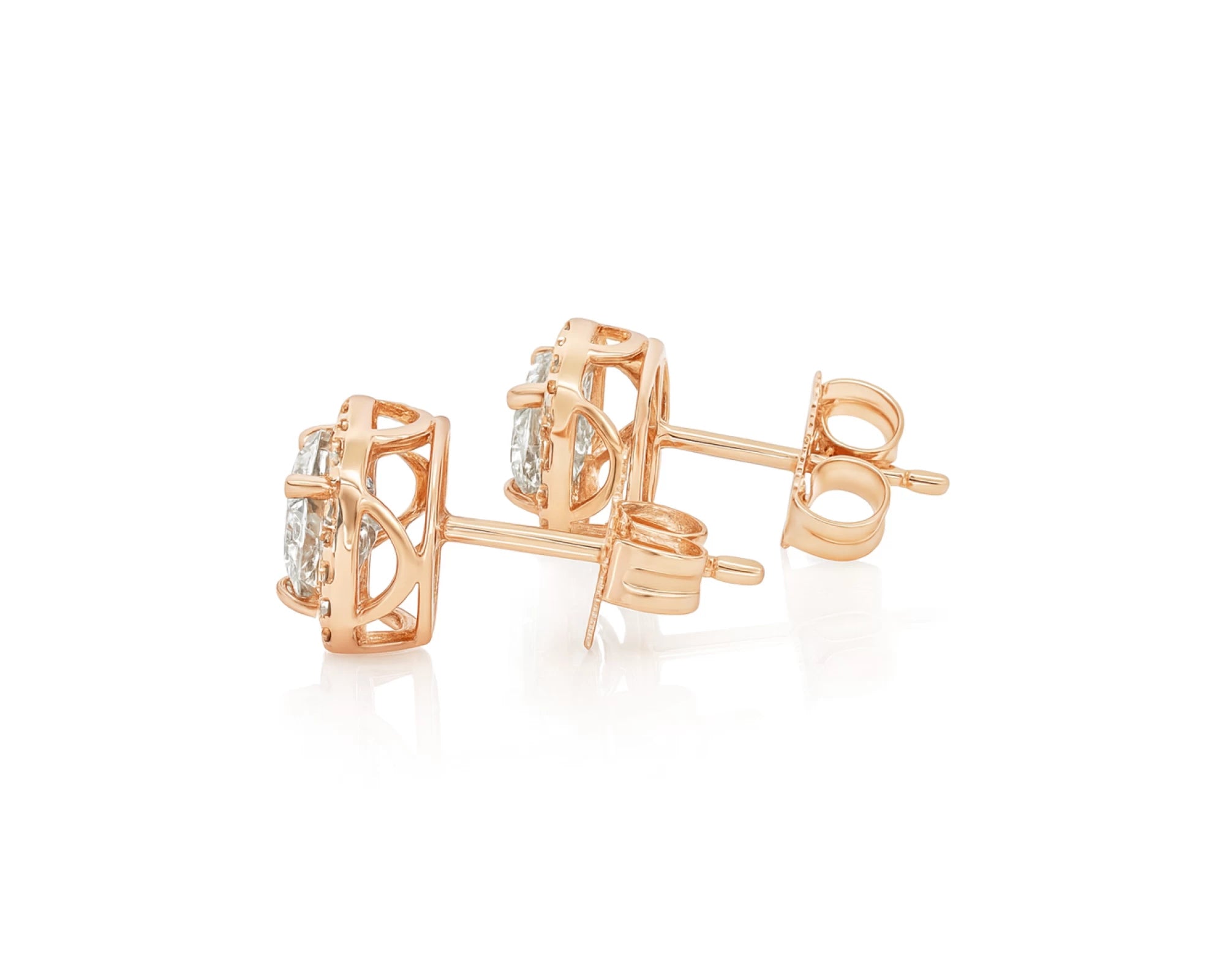 14k Gold Diamond Stud Earrings with Oval-Cut Center & Halo Design 2.50ct – lifestyle 3317