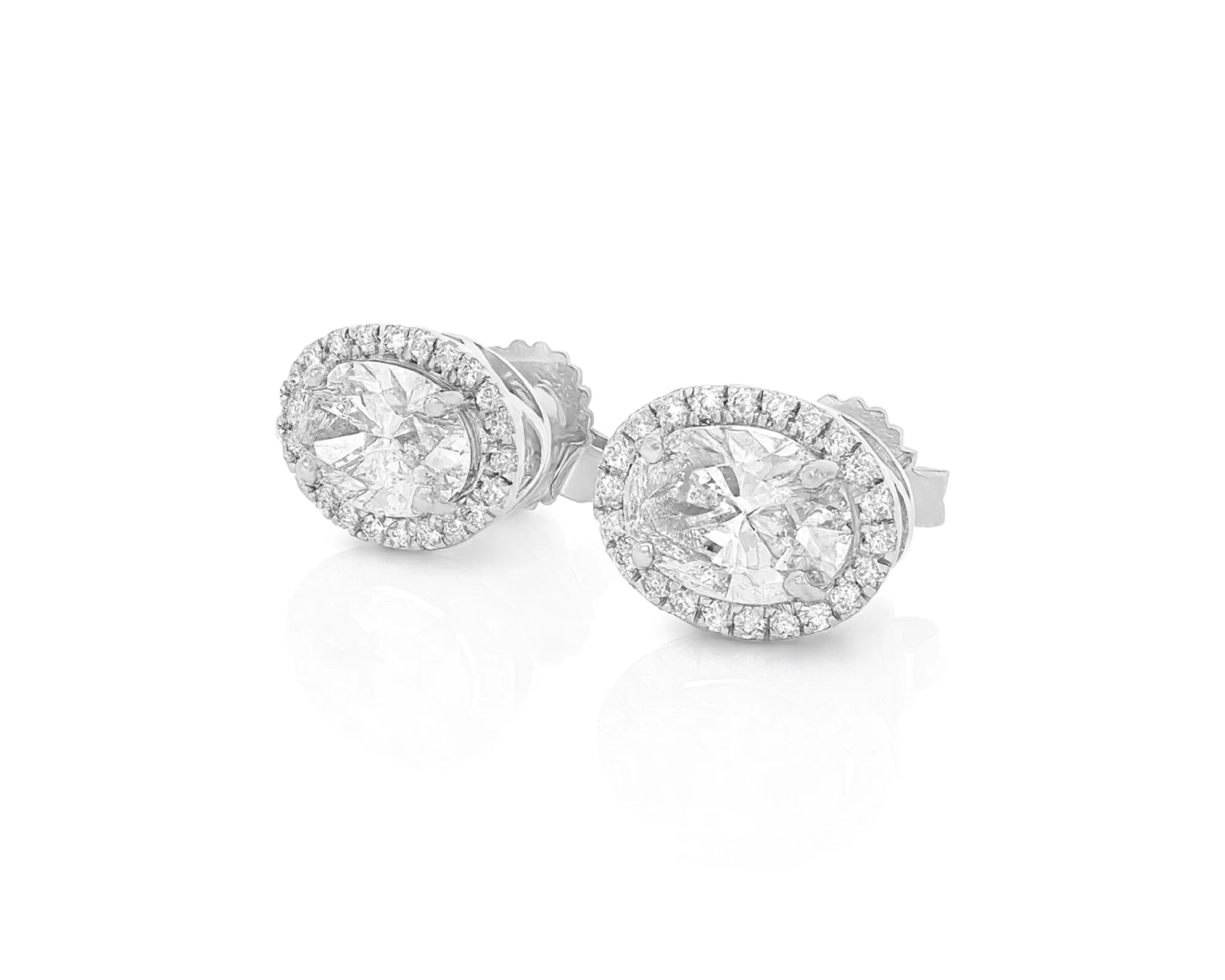 14k Gold Diamond Stud Earrings with Oval-Cut Center & Halo Design 2.50ct – lifestyle 3319