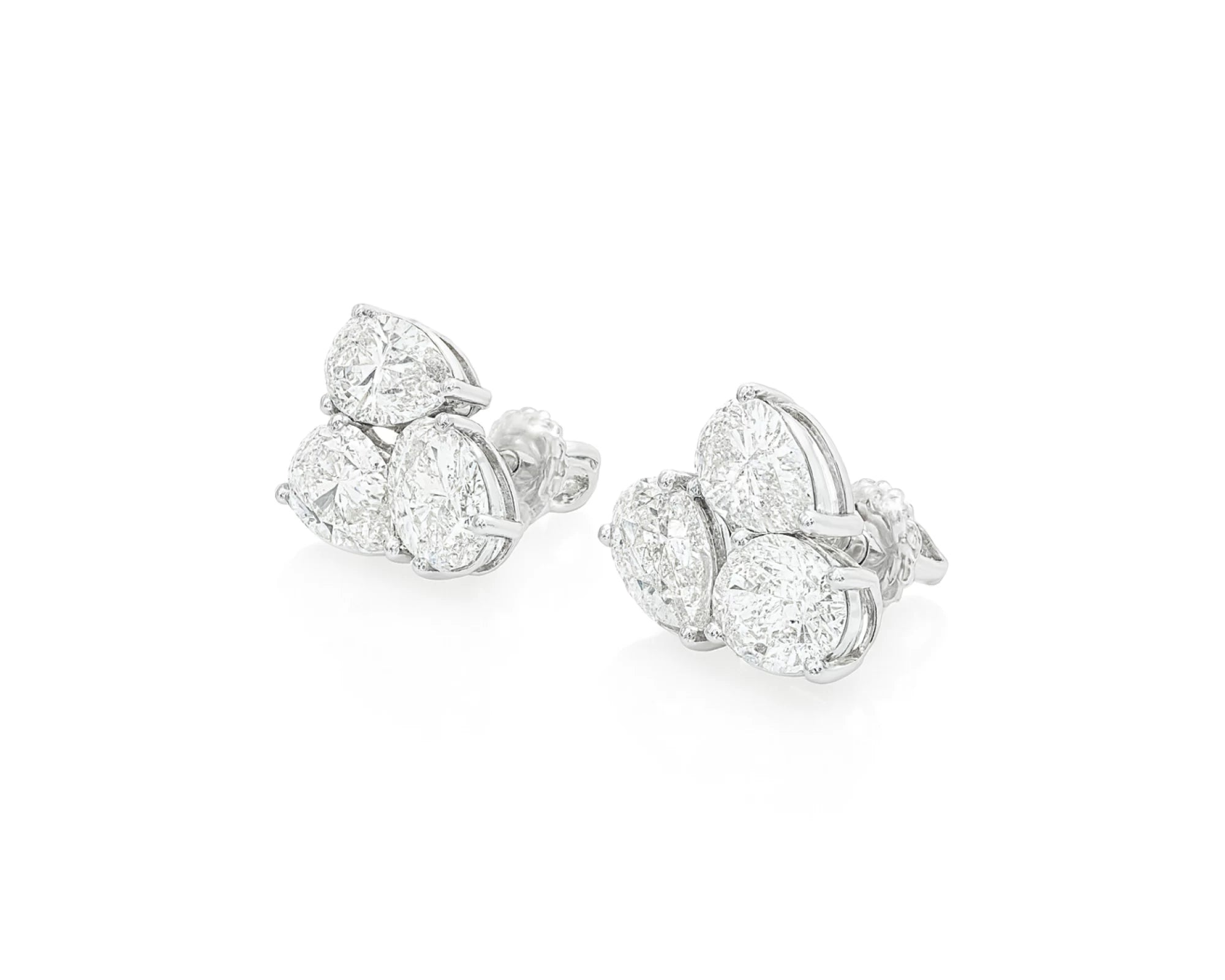 14k Gold Diamond Stud Earrings with Pear & Round-Cut Cluster Design 2.55ct – lifestyle 3301