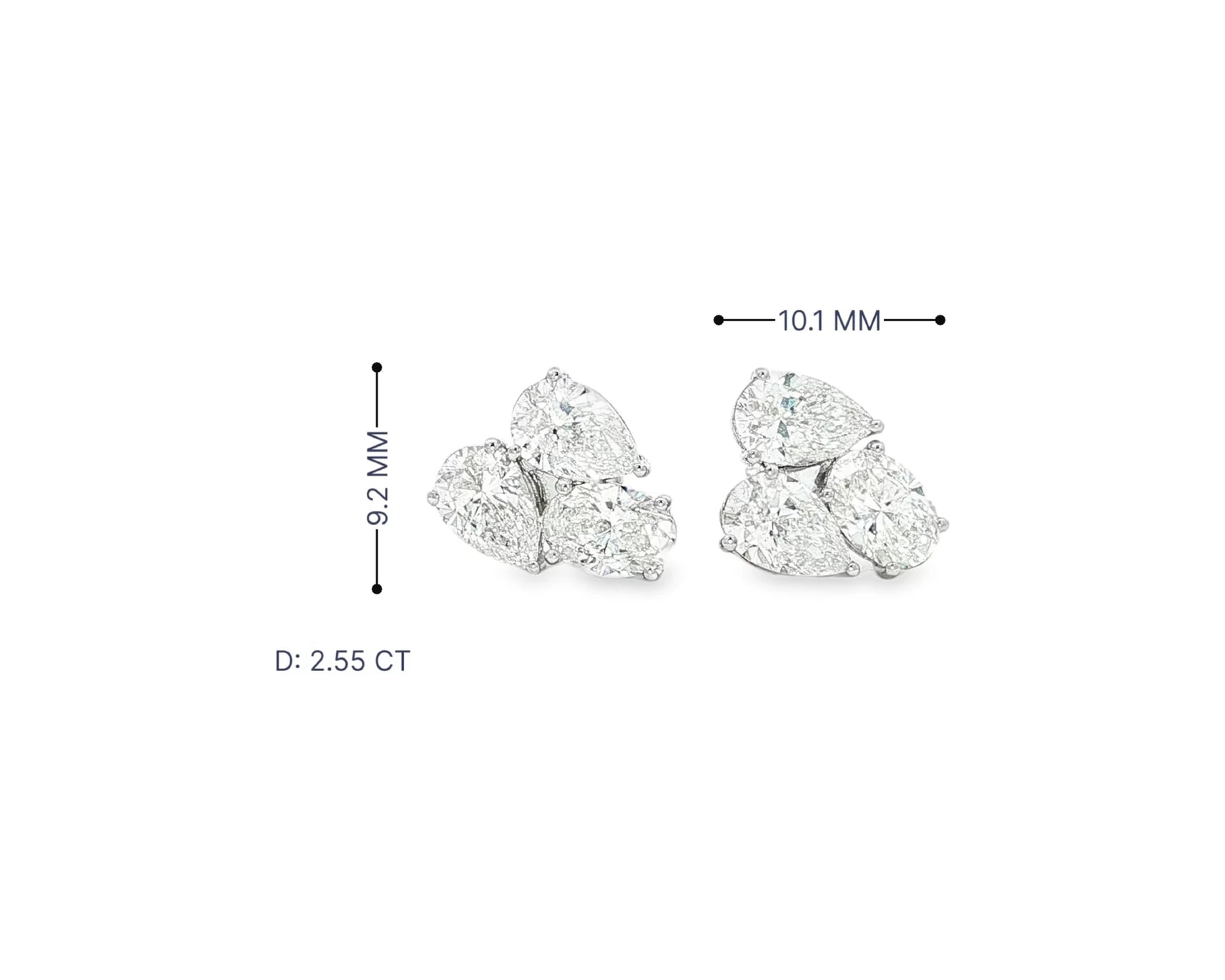 14k Gold Diamond Stud Earrings with Pear & Round-Cut Cluster Design 2.55ct – view 6