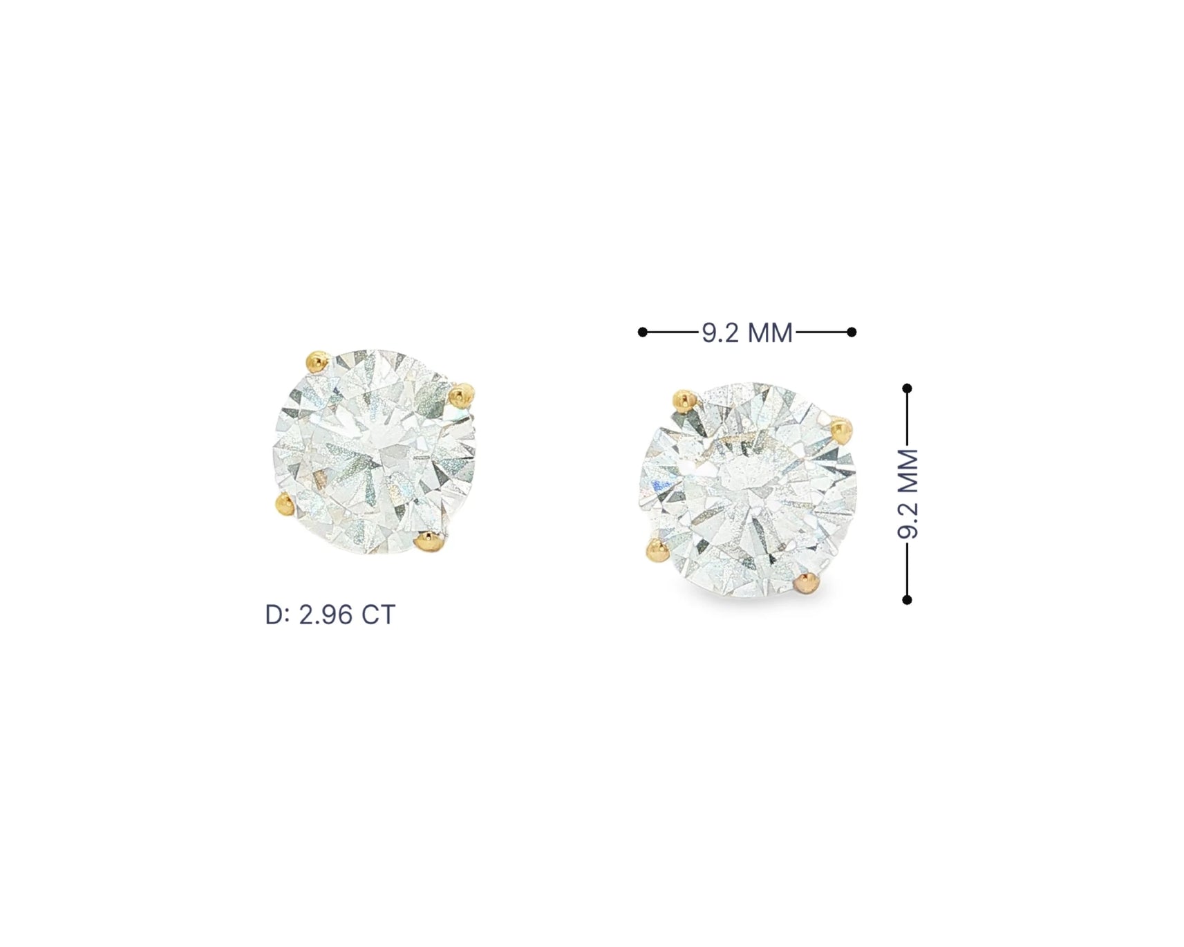 14k Gold Diamond Stud Earrings with Round-Cut Solitaire Design 2.96CT – view 6