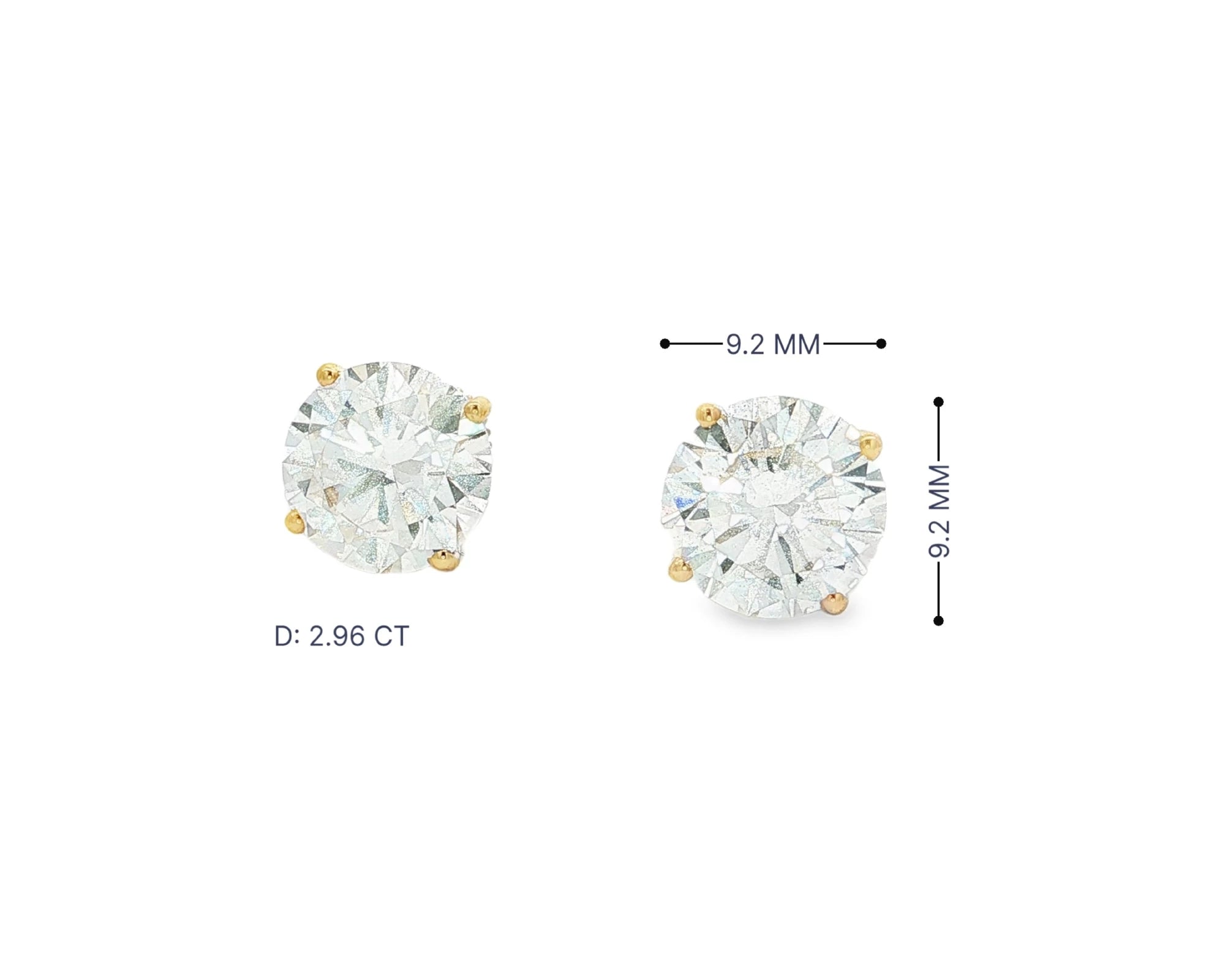 14k Gold Diamond Stud Earrings with Round-Cut Solitaire Design 2.96CT – view 6