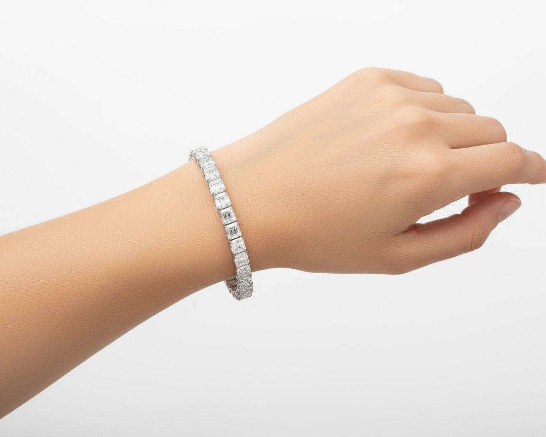 14k Gold Diamond Tennis Bracelet with Asscher - Cut Design 16.65ct - AVI THE JEWELER