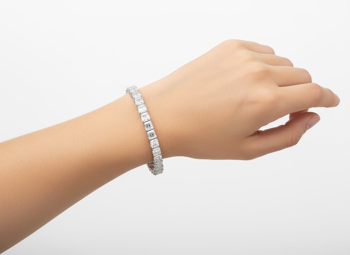 14k Gold Diamond Tennis Bracelet with Asscher - Cut Design 16.65ct - AVI THE JEWELER