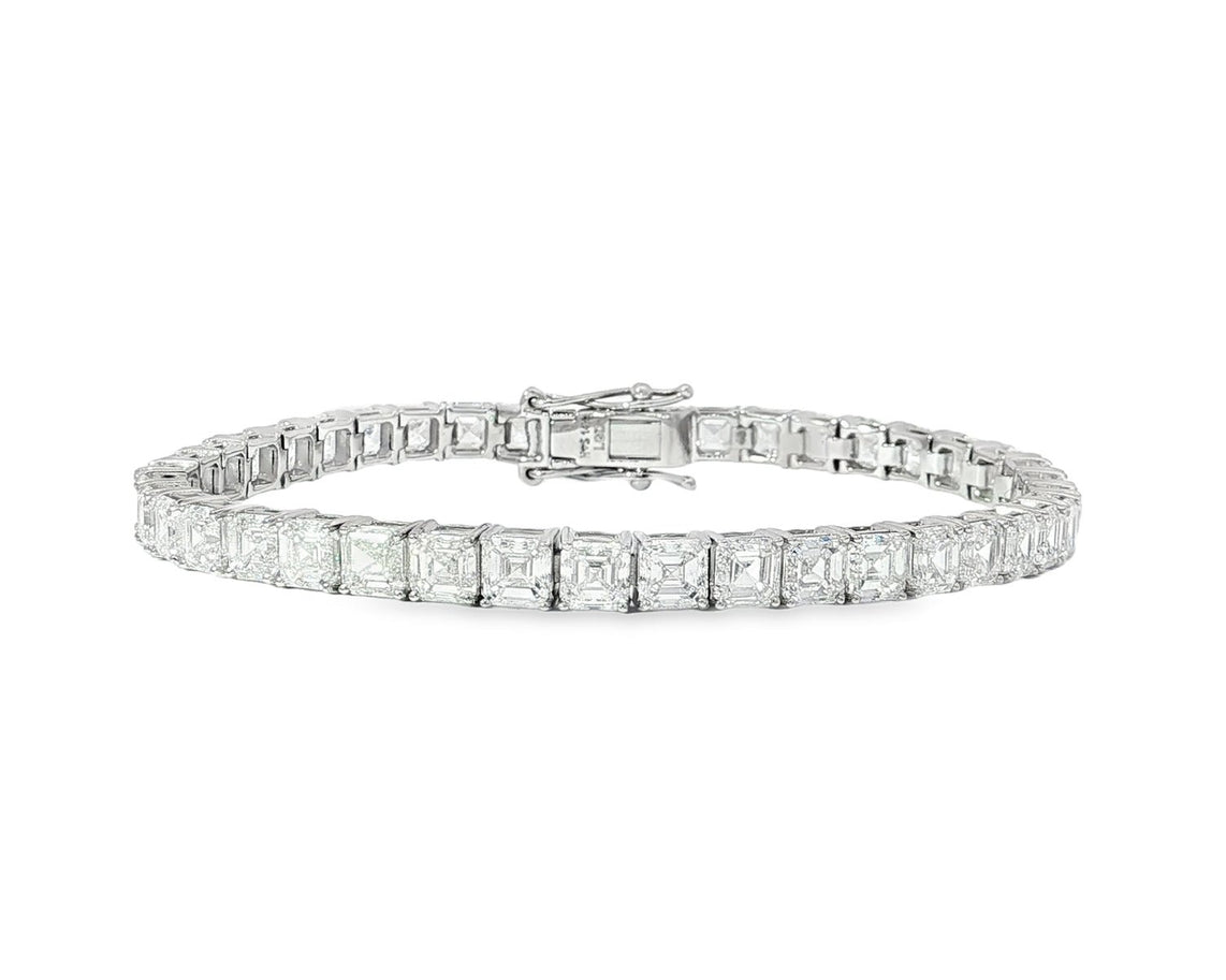 14k Gold Diamond Tennis Bracelet with Asscher - Cut Design 16.65ct - AVI THE JEWELER