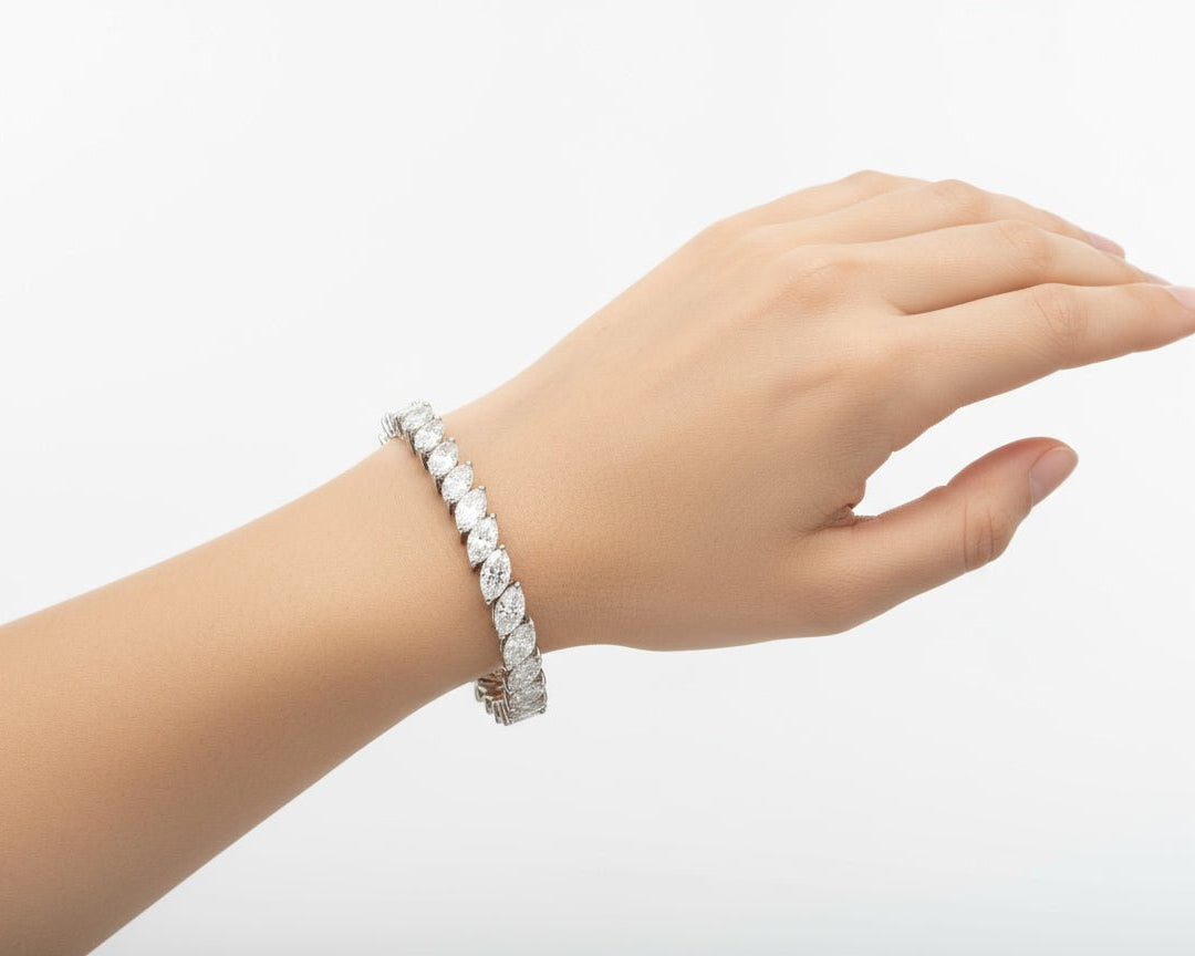 14k Gold Diamond Tennis Bracelet with Marquise - Cut Design 13.35ct - AVI THE JEWELER
