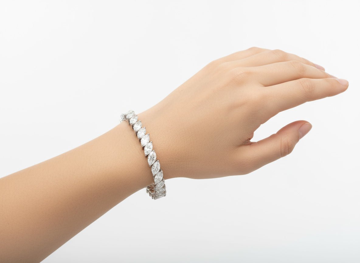 14k Gold Diamond Tennis Bracelet with Marquise - Cut Design 13.35ct - AVI THE JEWELER