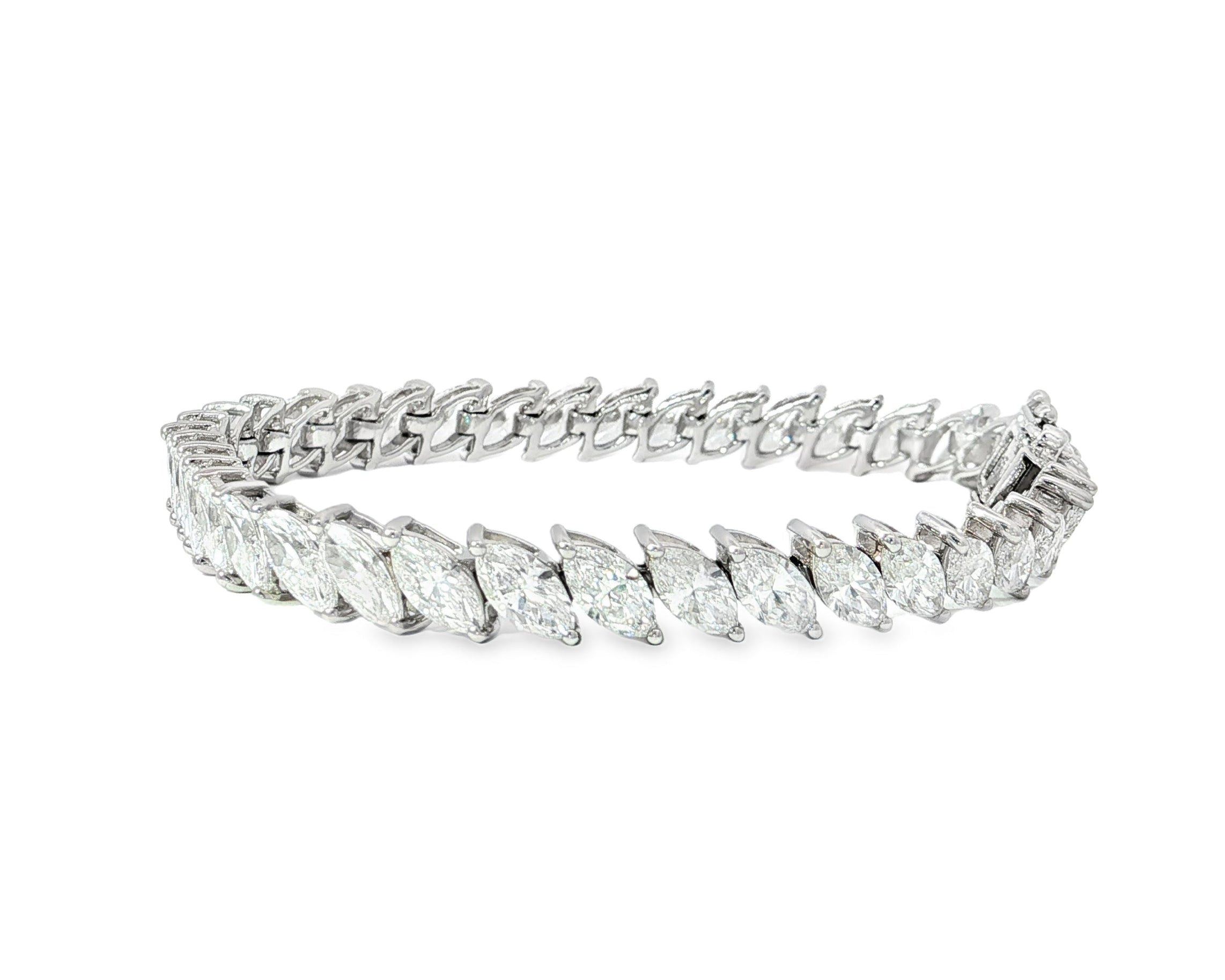 14k Gold Diamond Tennis Bracelet with Marquise - Cut Design 13.35ct - AVI THE JEWELER