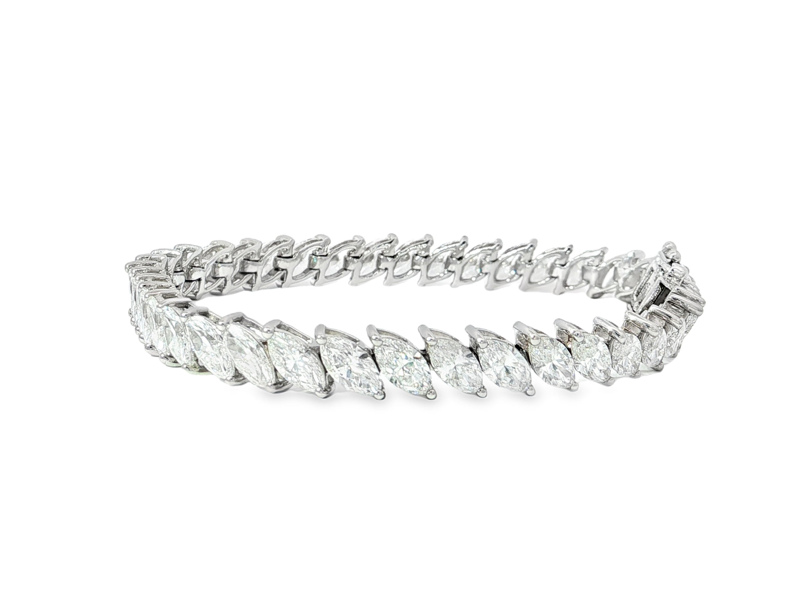 14k Gold Diamond Tennis Bracelet with Marquise - Cut Design 13.35ct - AVI THE JEWELER