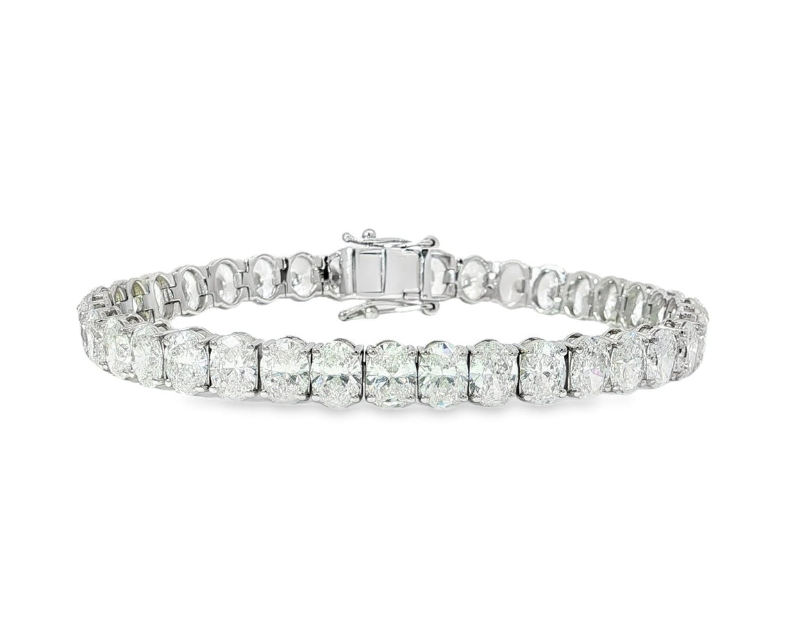 14k Gold Diamond Tennis Bracelet with Oval - Cut Design 17.83ct - AVI THE JEWELER