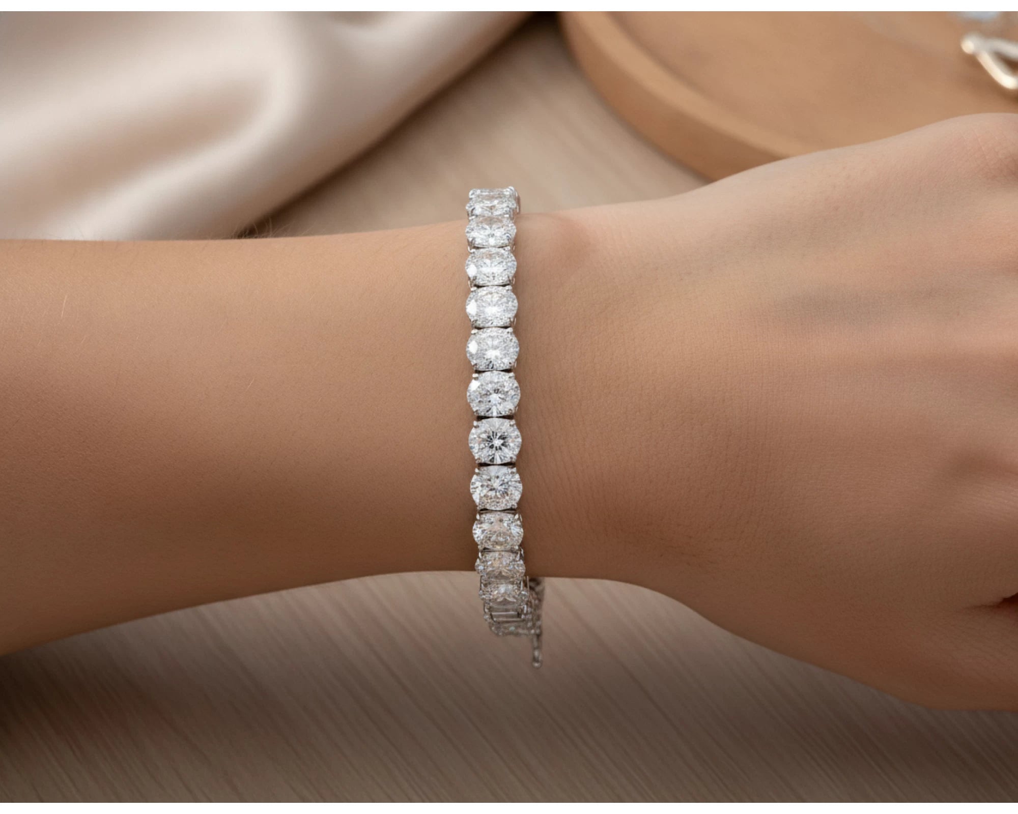 14k Gold Diamond Tennis Bracelet with Oval-Cut Design 17.83ct – lifestyle 4444