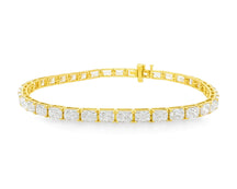 14k Gold Diamond Tennis Bracelet with Square Link Design 9.47ct