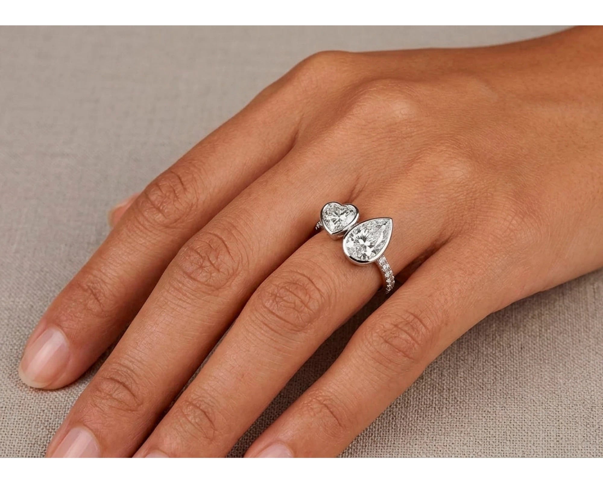 14k Gold Diamond Toi et Moi Ring with Pear & Heart-Shaped Design 3.50 CT – view 2