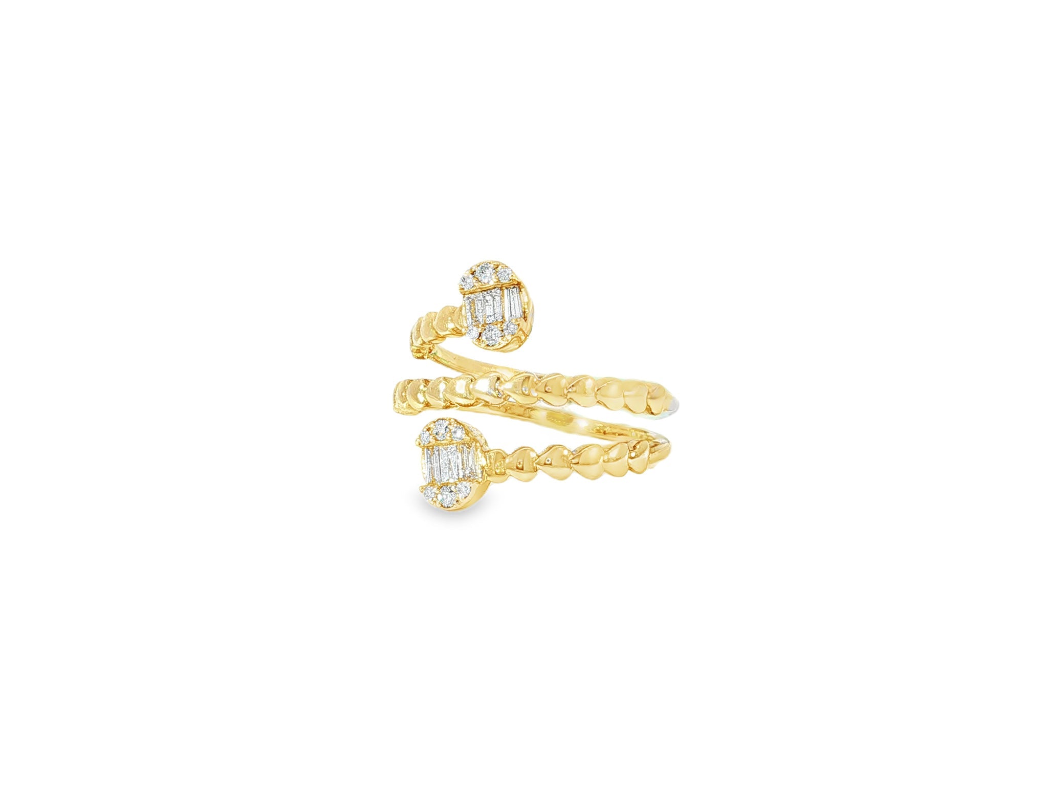 14k Gold Diamond Twisted Bypass Ring with Baguette & Round 0.35ct - AVI THE JEWELER