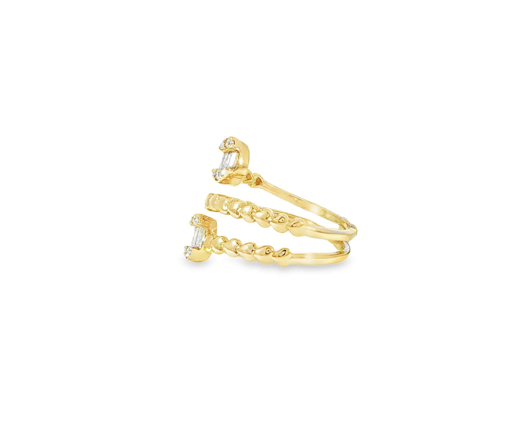 14k Gold Diamond Twisted Bypass Ring with Baguette & Round 0.35ct - AVI THE JEWELER