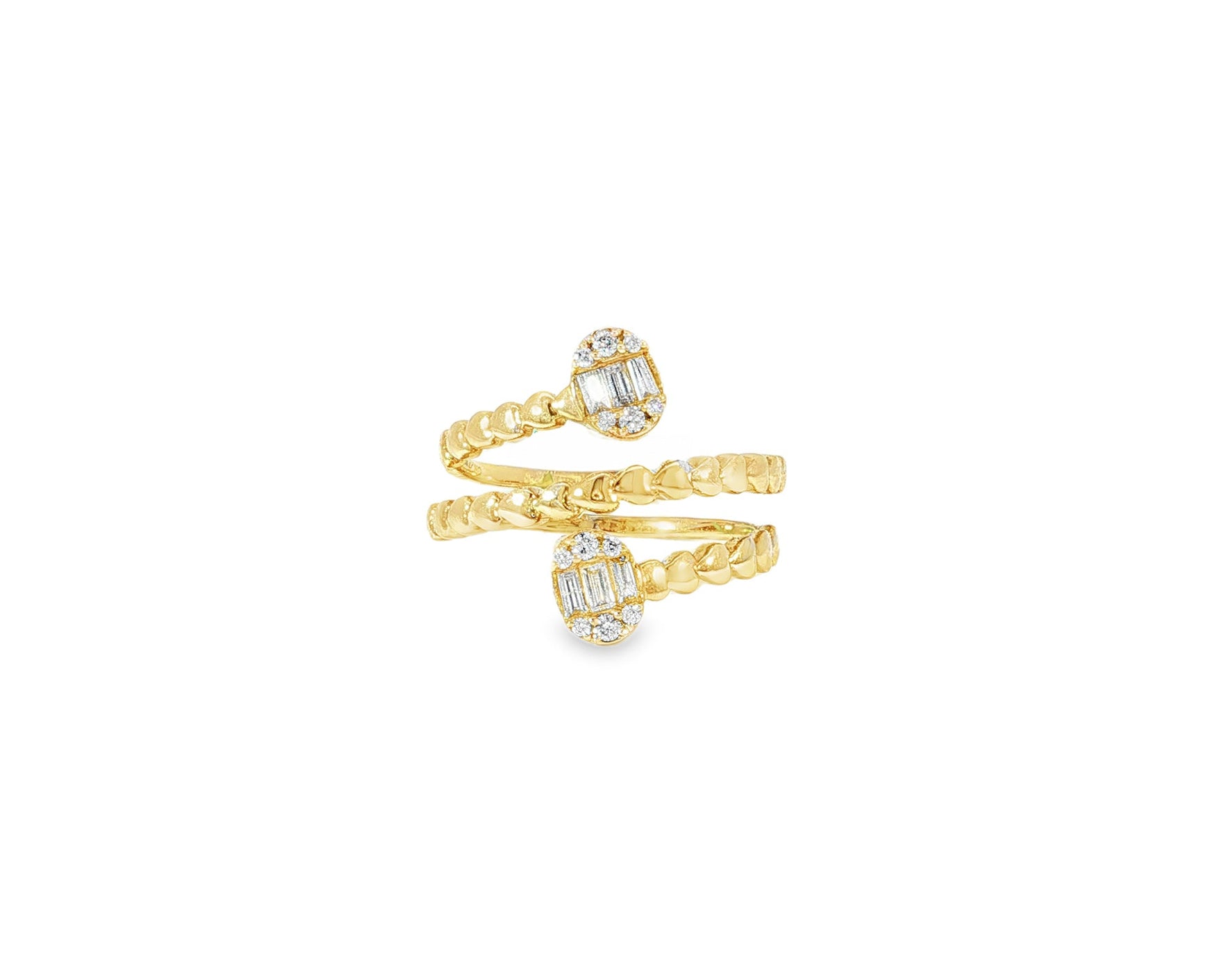 14k Gold Diamond Twisted Bypass Ring with Baguette & Round 0.35ct - AVI THE JEWELER