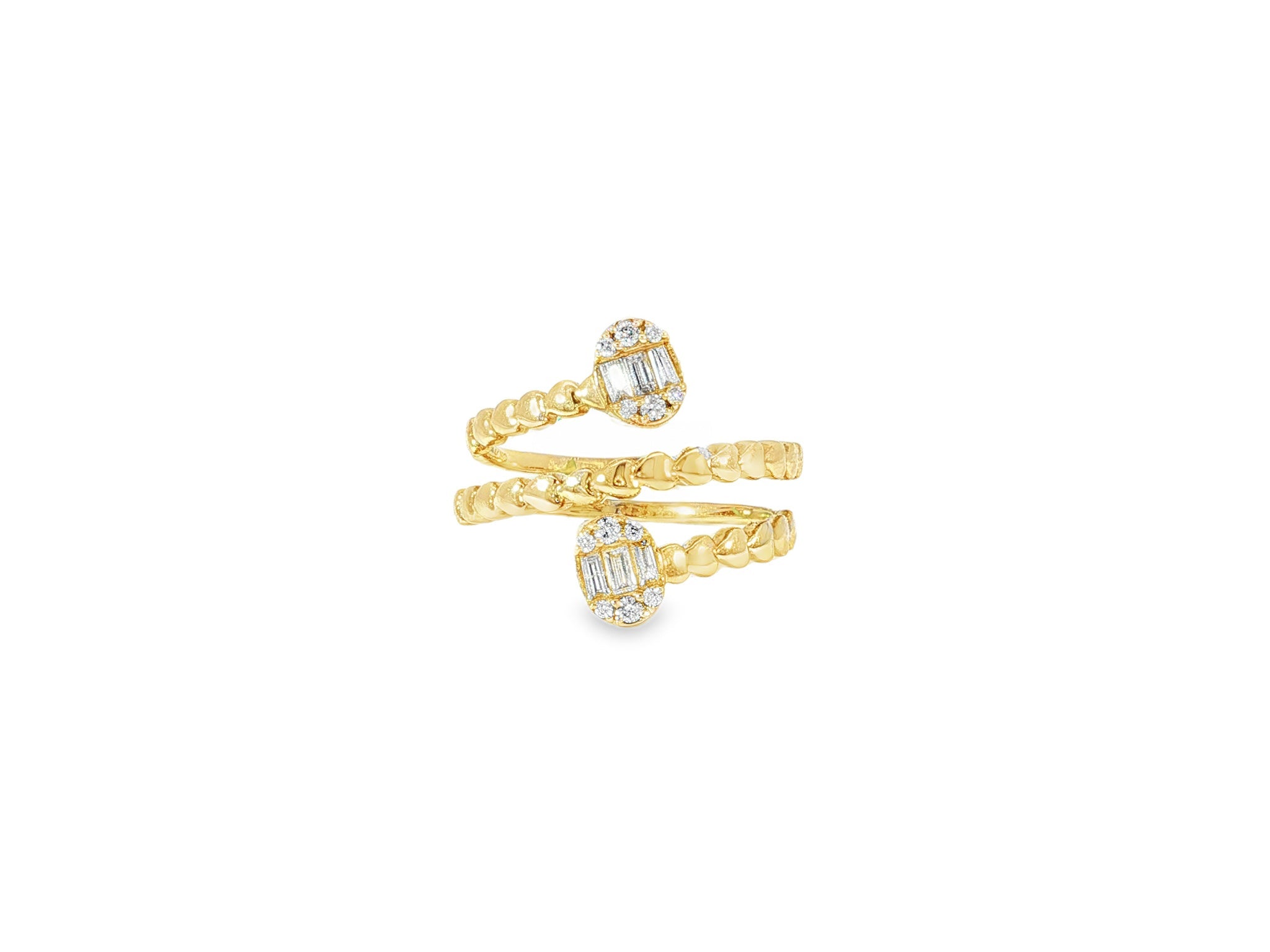 14k Gold Diamond Twisted Bypass Ring with Baguette & Round 0.35ct - AVI THE JEWELER