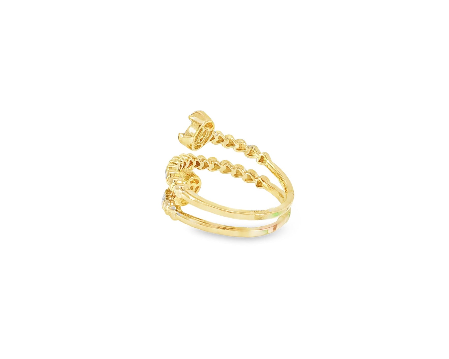 14k Gold Diamond Twisted Bypass Ring with Baguette & Round 0.35ct - AVI THE JEWELER
