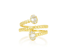 14k Gold Diamond Twisted Bypass Ring with Baguette & Round 0.35ct