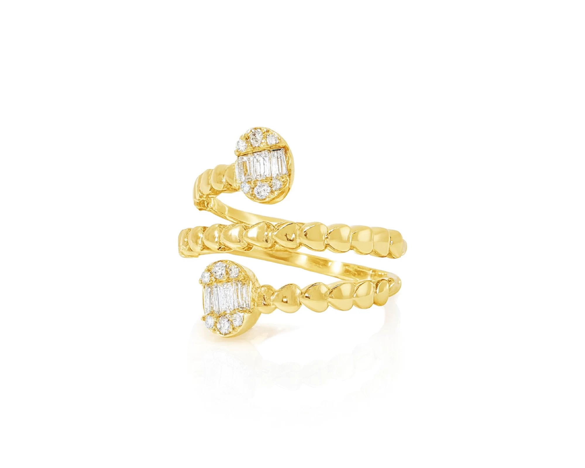 14k Gold Diamond Twisted Bypass Ring with Baguette & Round 0.35ct – lifestyle 1010