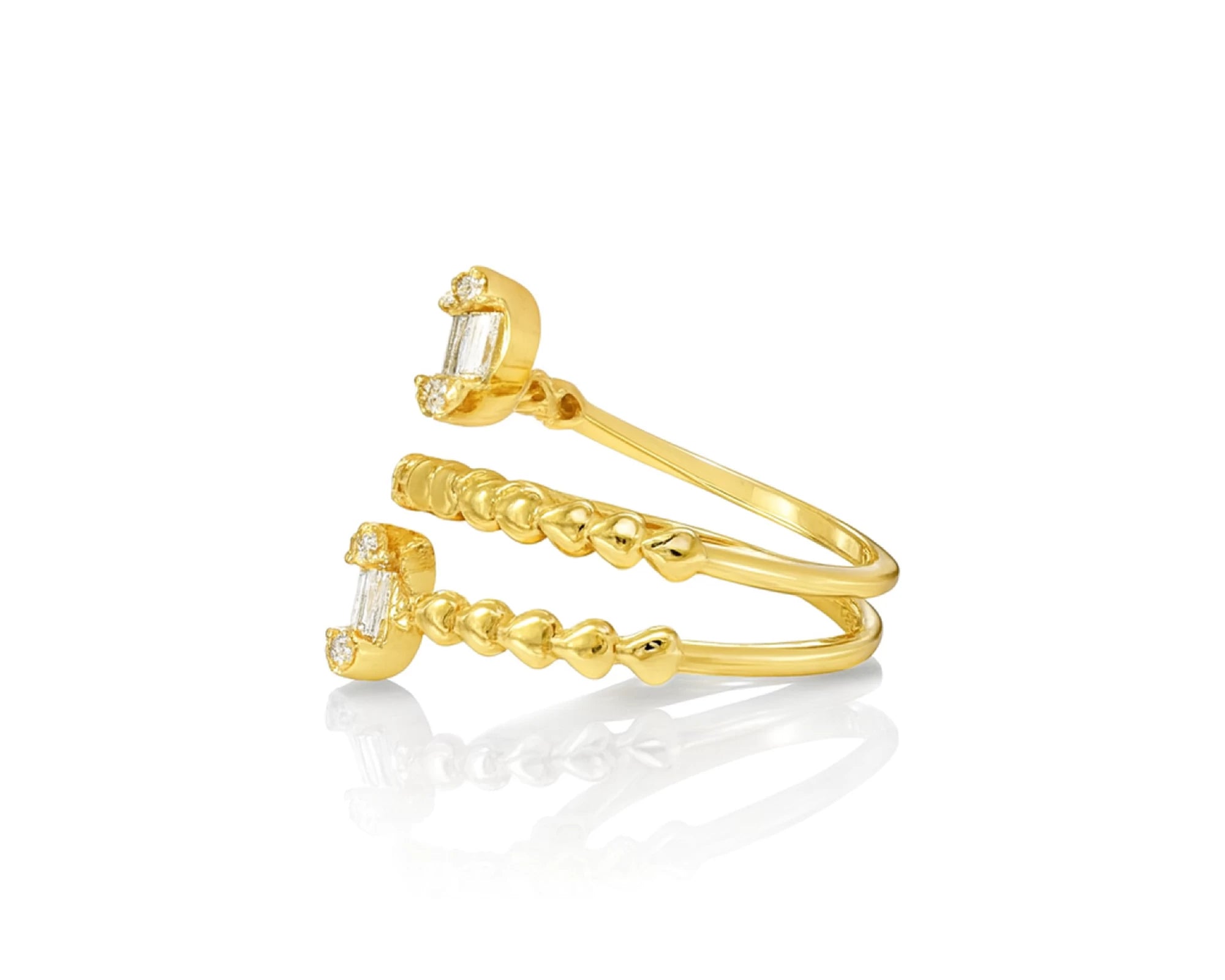 14k Gold Diamond Twisted Bypass Ring with Baguette & Round 0.35ct – lifestyle 1012