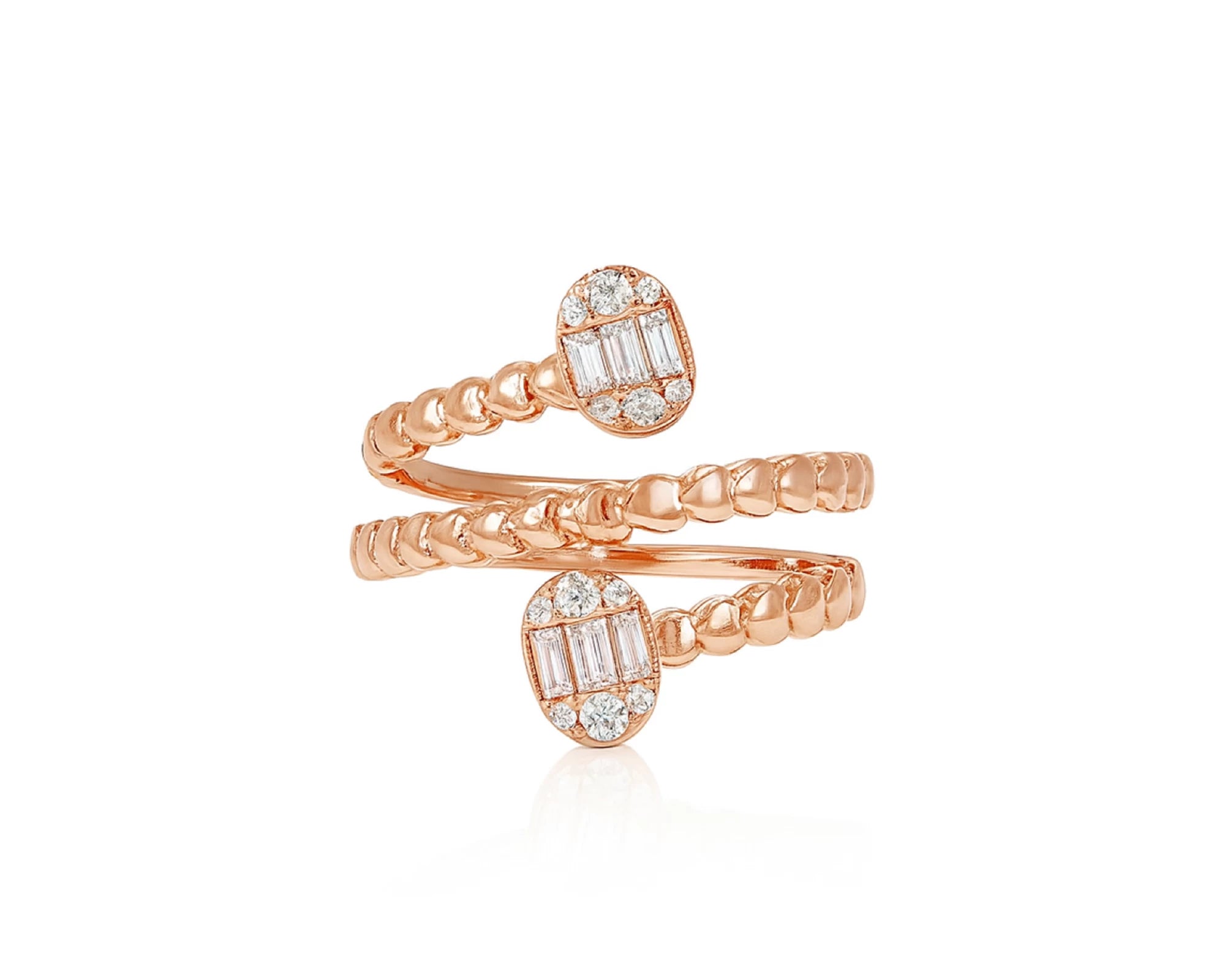 14k Gold Diamond Twisted Bypass Ring with Baguette & Round 0.35ct – lifestyle 1013