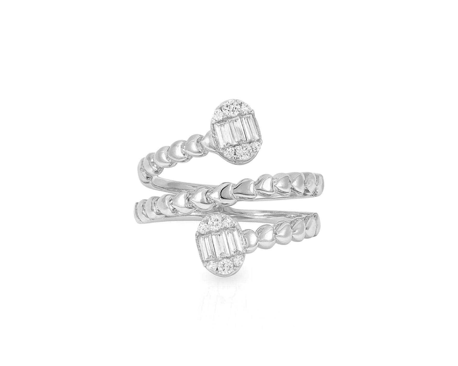 14k Gold Diamond Twisted Bypass Ring with Baguette & Round 0.35ct – lifestyle 1014