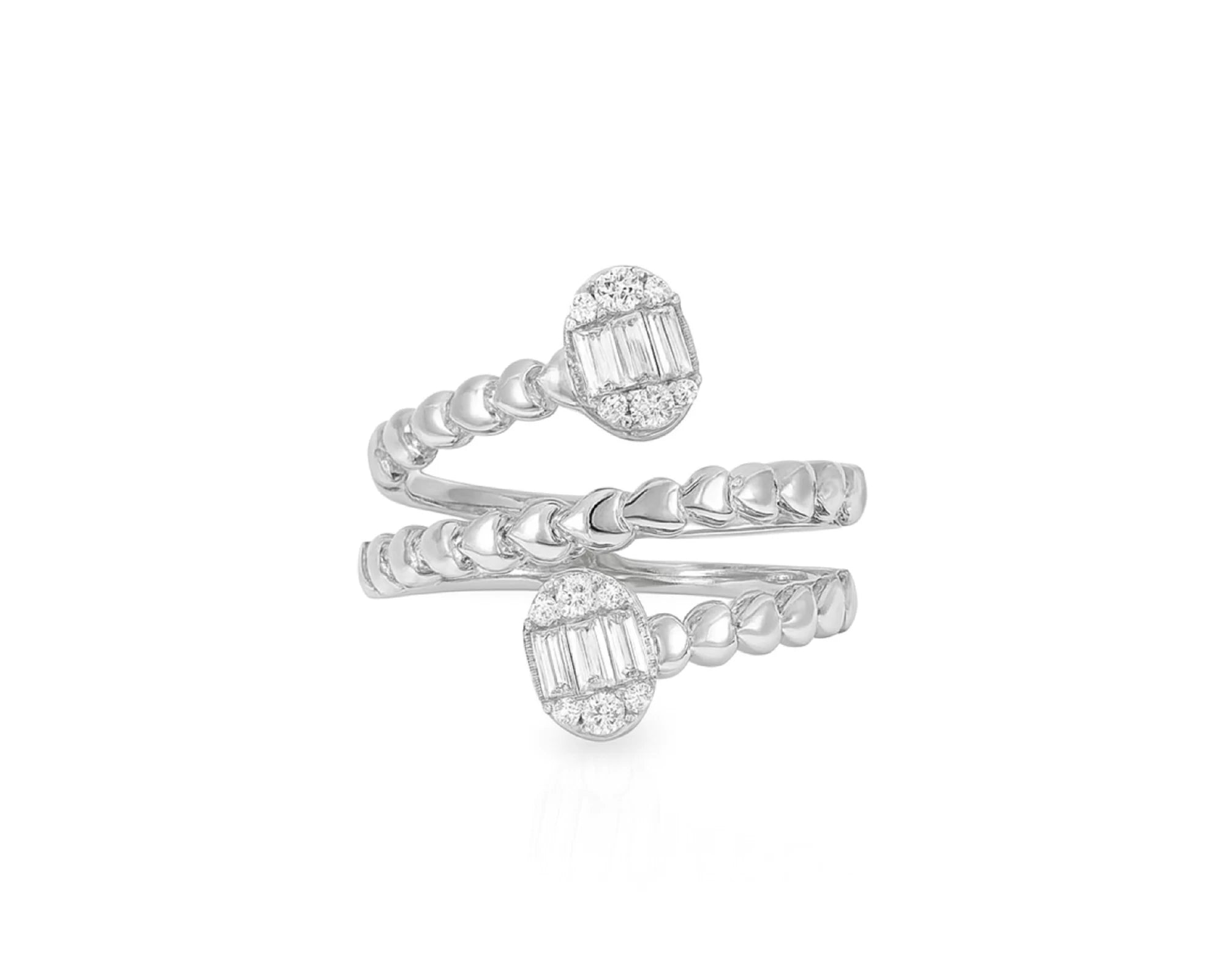14k Gold Diamond Twisted Bypass Ring with Baguette & Round 0.35ct – lifestyle 1014