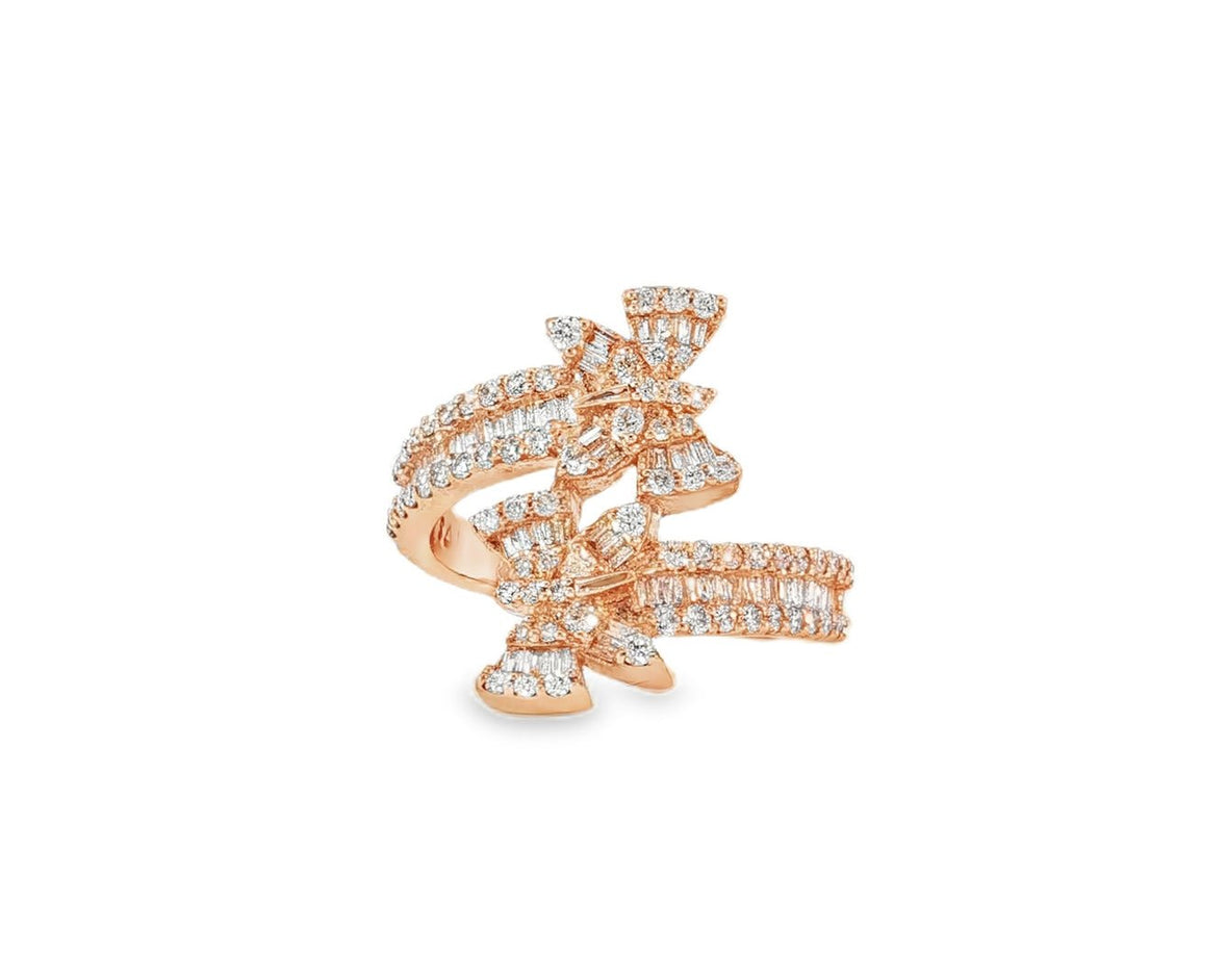 14k Gold Double - Butterfly Wrap Ring with Round & Baguette Diamonds 1.00ct - AVI THE JEWELER