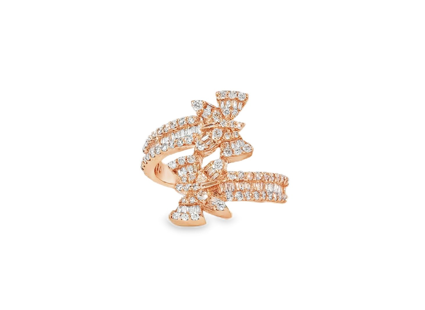 14k Gold Double - Butterfly Wrap Ring with Round & Baguette Diamonds 1.00ct - AVI THE JEWELER