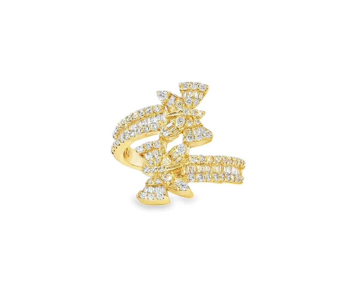 14k Gold Double - Butterfly Wrap Ring with Round & Baguette Diamonds 1.00ct - AVI THE JEWELER