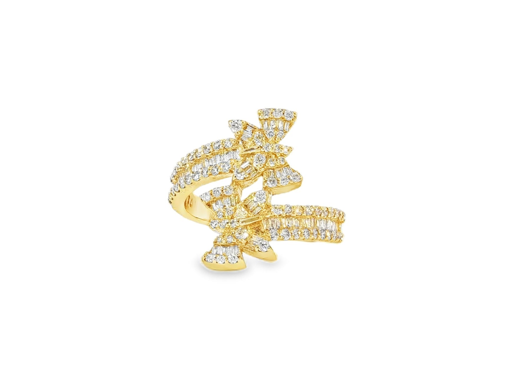 14k Gold Double - Butterfly Wrap Ring with Round & Baguette Diamonds 1.00ct - AVI THE JEWELER