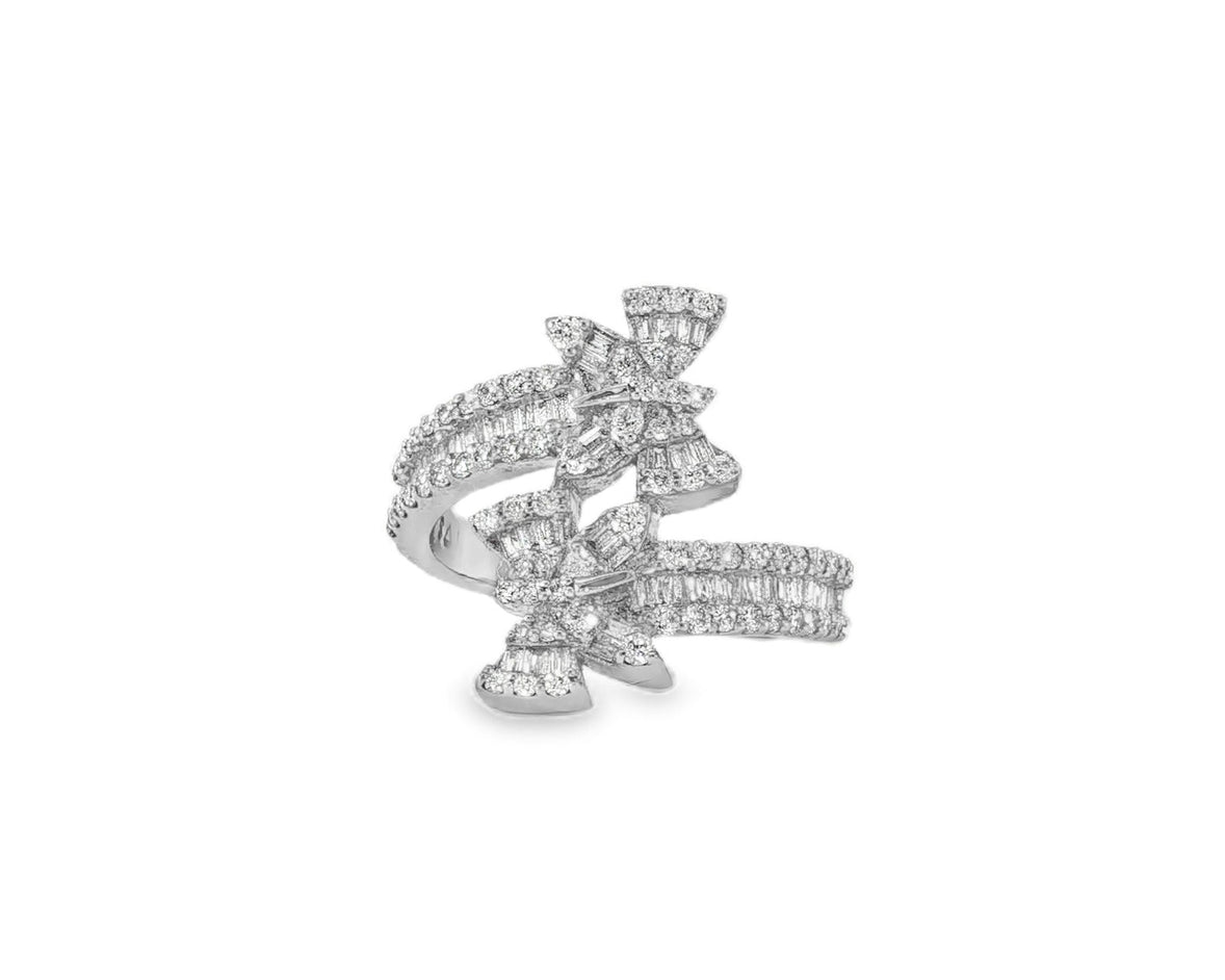 14k Gold Double - Butterfly Wrap Ring with Round & Baguette Diamonds 1.00ct - AVI THE JEWELER