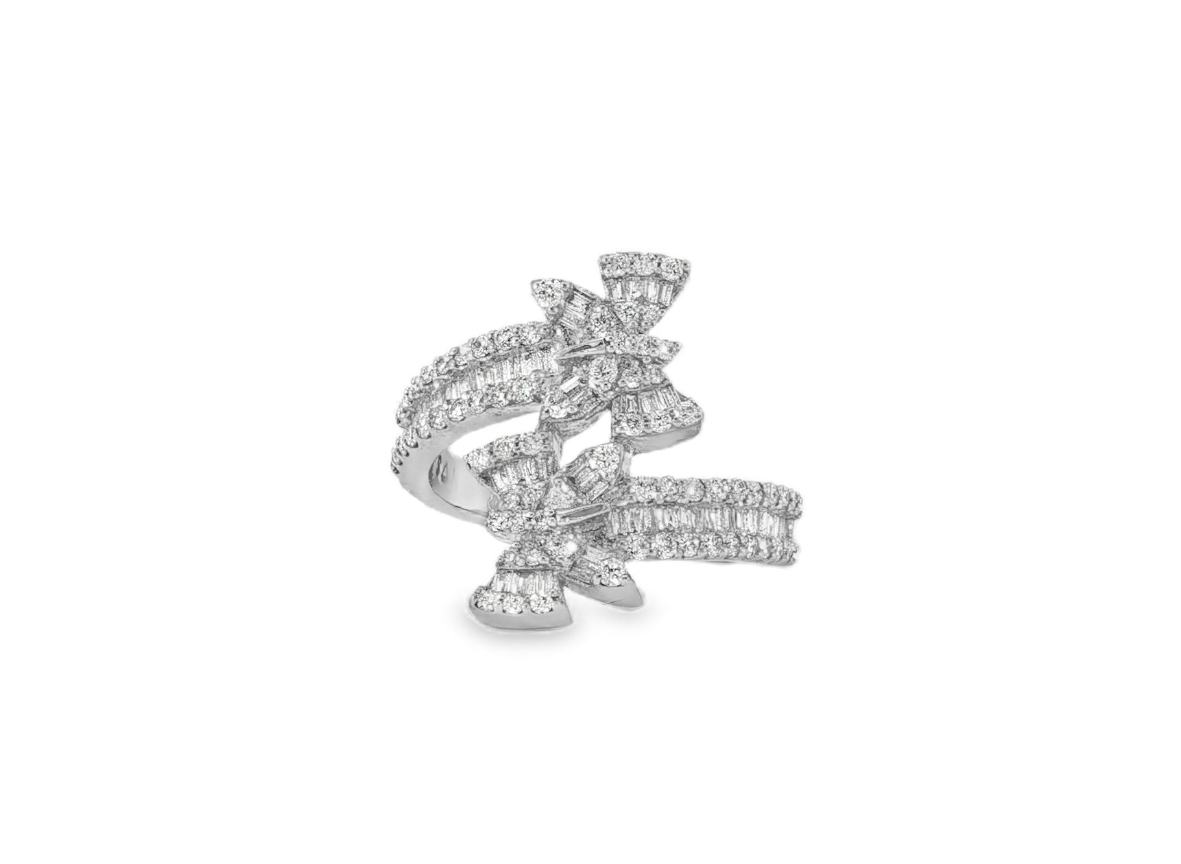 14k Gold Double - Butterfly Wrap Ring with Round & Baguette Diamonds 1.00ct - AVI THE JEWELER