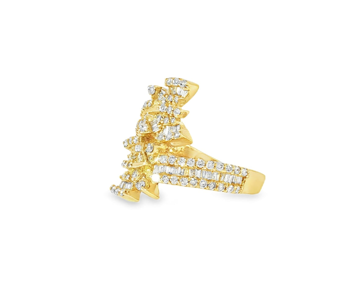 14k Gold Double - Butterfly Wrap Ring with Round & Baguette Diamonds 1.00ct - AVI THE JEWELER