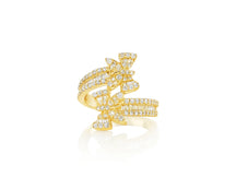 14k Gold Double-Butterfly Wrap Ring with Round & Baguette Diamonds 1.00ct