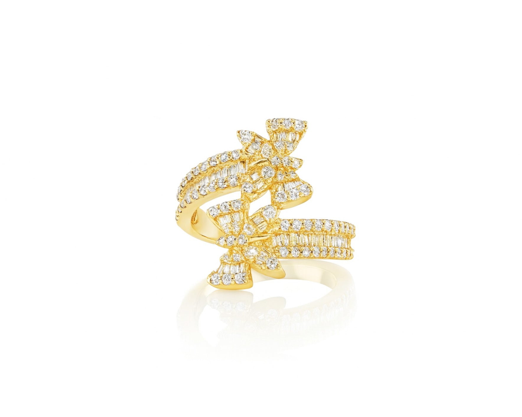 14k Gold Double-Butterfly Wrap Ring with Round & Baguette Diamonds 1.00ct – lifestyle 485