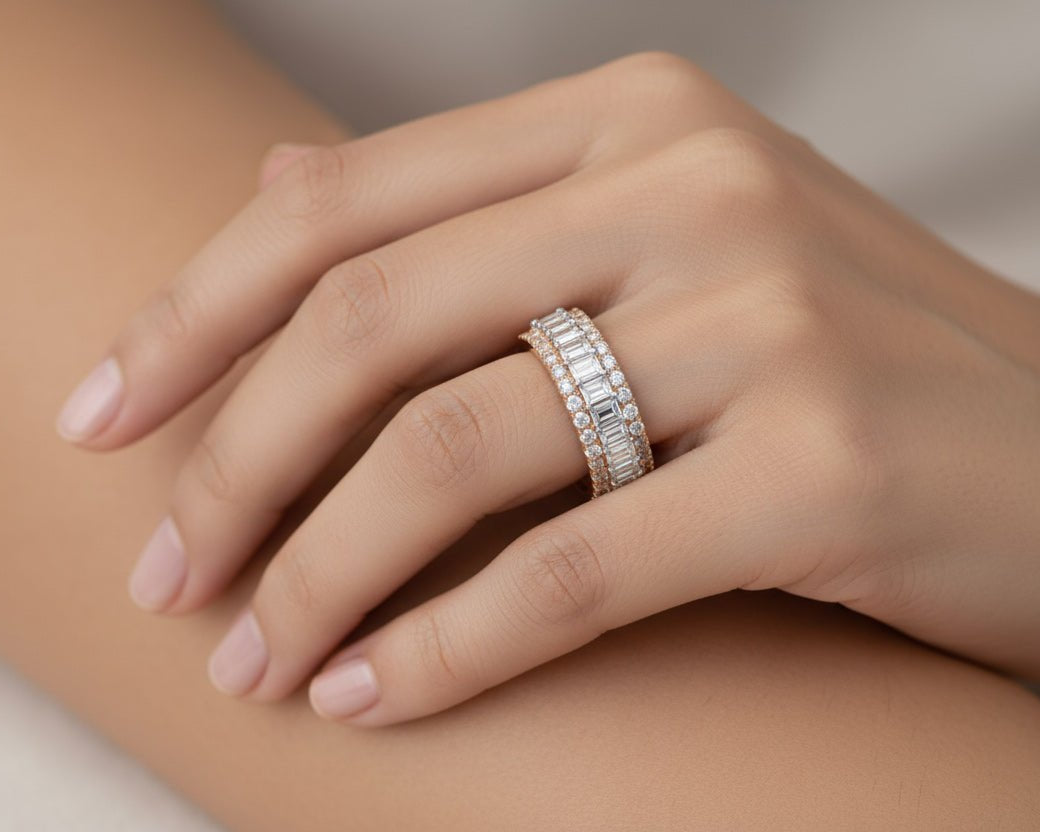 14k Gold Eternity Ring with Emerald Cut Diamonds 3.0ct - AVI THE JEWELER